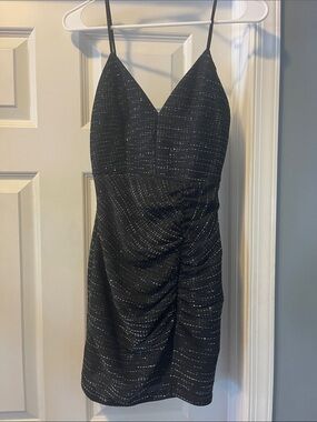 Emerald Sundae Black Sparkle Ruched Mini Dress